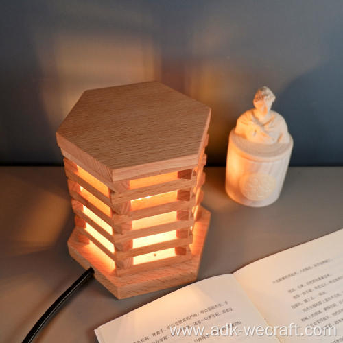 Hexagon Wooden Hollow Lamp Bedside Lamp